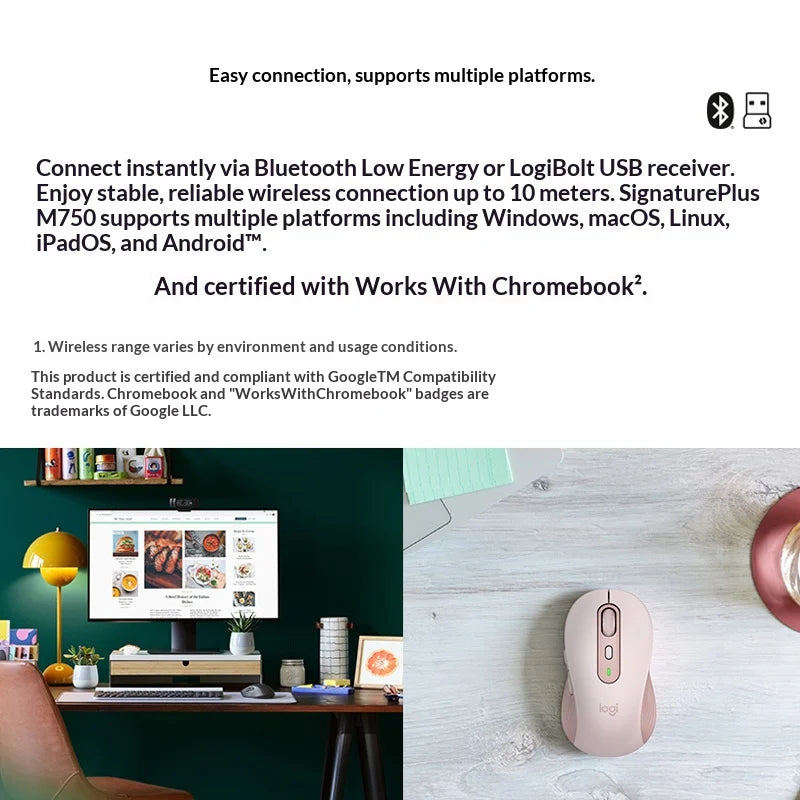 Logitech M750 Wireless Mouse Silent Touch SmartWheel Logi Bolt Bluetooth 24-Month Battery Multi-Device For PC Laptop Office
