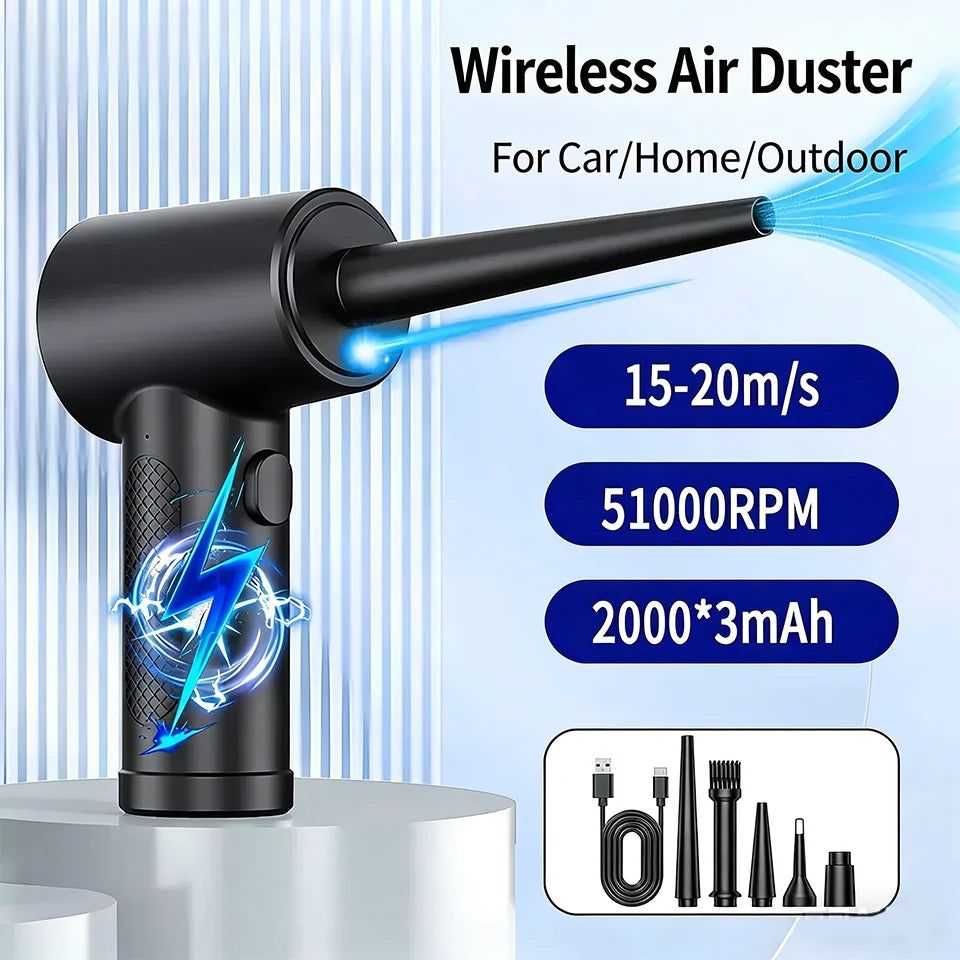 Wireless Air Duster Compressed Air Blower Gun 51000RPM Air Duster For Computer Keyboard PC Clean Gadget Blower Send 6 Accessorie